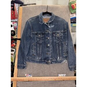 Levis Button Front Denim Trucker Jacket Women M Blue Medium Wash Old School Y2K